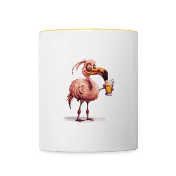 Flamingo Bière Drôle - Mug contrasté - blanc/jaune - Devant