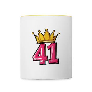 41 Zahl Krone - Tasse zweifarbig - Weiß/Gelb - Vorne