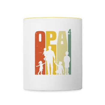 Opa hoch 4 vierfacher Opa werdender Opa Geschenk - Tasse zweifarbig - Weiß/Gelb - Vorne