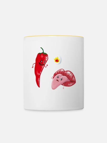 Chili & Zunge - Tasse zweifarbig - Weiß/Gelb