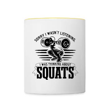 Krafttraining Gym Powerlifting Kniebeugen - Tasse zweifarbig - Weiß/Gelb - Vorne