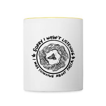 Penser aux pâtes Spaghetti Cuisine italienne - Mug contrasté - blanc/jaune - Devant