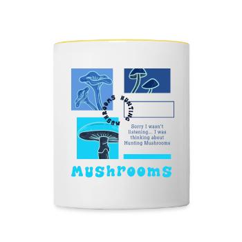 Mushroom Hunting Ironic Quote Nature - Contrasting Mug - white/yellow - Front