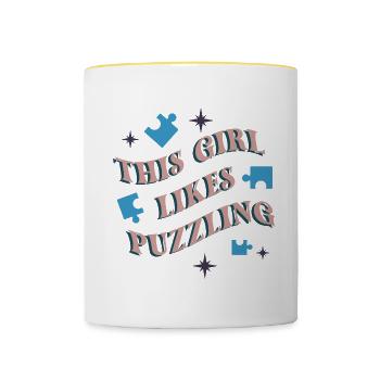 Girl Likes Puzzling Hobby Jigsaw Puzzle Master - Contrasting Mug - white/yellow - Front