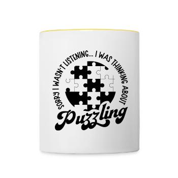 Puzzle Master Funny Hobby Jigsaw Puzzling - Contrasting Mug - white/yellow - Front