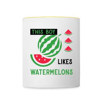 Fruits tropicaux Melon Pastèques Été - Mug contrasté - blanc/jaune - Devant