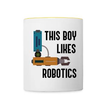 Junge mag Roboter Maschinenbauingenieur Robotik - Tasse zweifarbig - Weiß/Gelb - Vorne