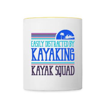 Distrait par le kayak, le canoë en eau vive - Mug contrasté - blanc/jaune - Devant