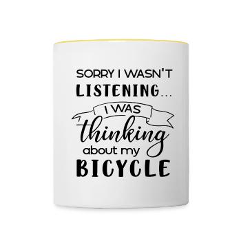 Penser au vélo Funny Saying Cycling Hobby - Mug contrasté - blanc/jaune - Devant