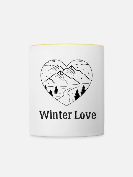 Winter Love Schneelandschaft mit heißer Schokolade - Tasse zweifarbig - Weiß/Gelb