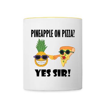Pizza Chef, pizza tropicale à l'ananas, chef - Mug contrasté - blanc/jaune - Devant