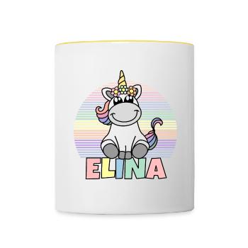 Elina Unicorn Name - Contrasting Mug - white/yellow - Front