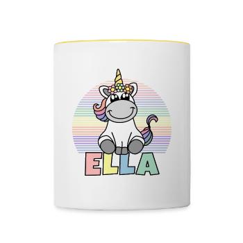Ella Unicorn Name - Contrasting Mug - white/yellow - Front