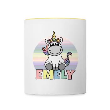 Emely Unicorn Name - Contrasting Mug - white/yellow - Front