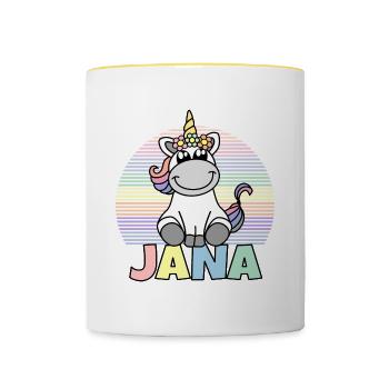Jana Einhorn Name - Tasse zweifarbig - Weiß/Gelb - Vorne