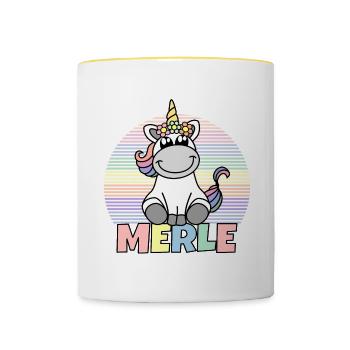 Nom de la licorne Merle - Mug contrasté - blanc/jaune - Devant