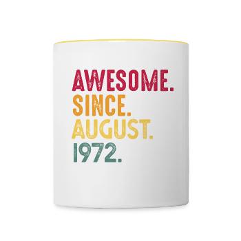 Août 1972 - Cadeau du 50e anniversaire. Génial. - Mug contrasté - blanc/jaune - Devant