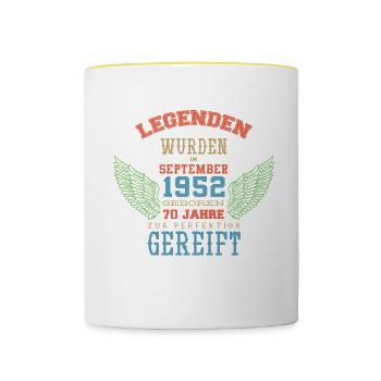 Septembre 1952 - Cadeau du 70e anniversaire. Génial. - Mug contrasté - blanc/jaune - Devant