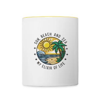 Le soleil, la plage et la mer - mon élixir de vie - Mug contrasté - blanc/jaune - Devant