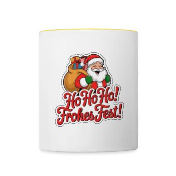Weihnachtsmann – Ho Ho Ho! Frohes Fest - Tasse zweifarbig - Weiß/Gelb - Vorne