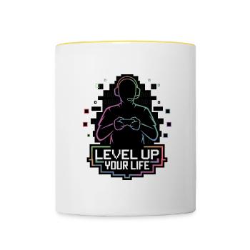 Améliorez votre vie Silhouette de joueur - Mug contrasté - blanc/jaune - Devant