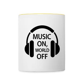 Music On, World Off – Casque minimaliste - Mug contrasté - blanc/jaune - Devant
