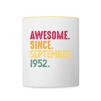 Septembre 1952 - Cadeau du 70e anniversaire. Génial. - Mug contrasté - blanc/jaune - Devant