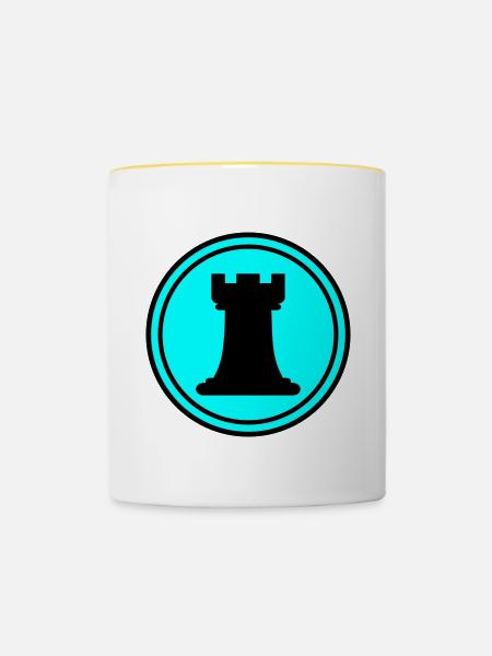 Schachfigur Turm - Tasse zweifarbig - Weiß/Gelb