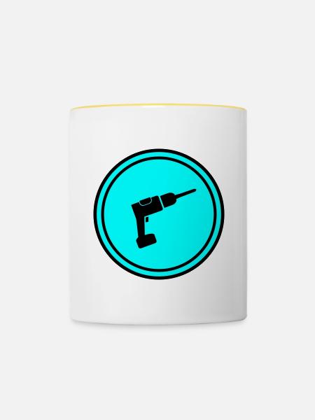 Bohrmaschine - Tasse zweifarbig - Weiß/Gelb