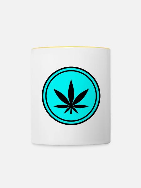Hanf Blatt Icon - Tasse zweifarbig - Weiß/Gelb