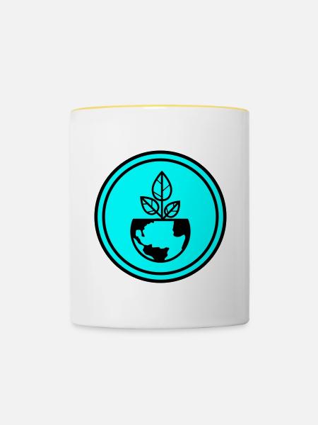 Planet Erde - Tasse zweifarbig - Weiß/Gelb