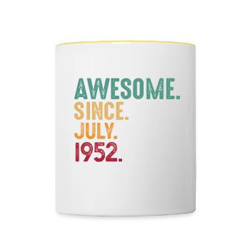 Juillet 1952 - Cadeau du 70e anniversaire. Génial. - Mug contrasté - blanc/jaune - Devant