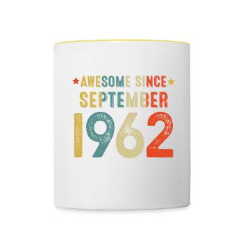 Septembre 1962 - cadeau du 60e anniversaire. Génial. - Mug contrasté - blanc/jaune - Devant