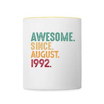 August 1992 - 30. Geburtstag Geschenk. Awesome. - Tasse zweifarbig - Weiß/Gelb - Vorne