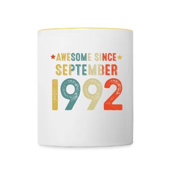 September 1992 - 30. Geburtstag Geschenk. Awesome. - Tasse zweifarbig - Weiß/Gelb - Vorne