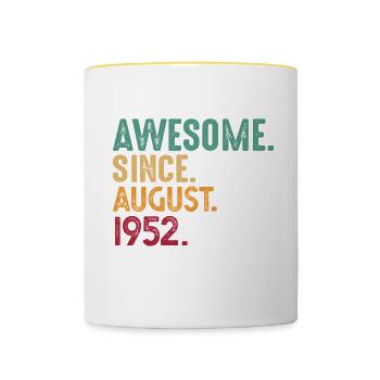Août 1952 - cadeau du 70e anniversaire. Génial. - Mug contrasté - blanc/jaune - Devant