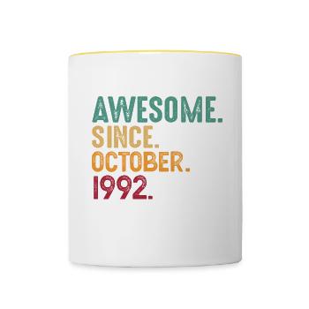 Oktober 1992 - 30. Geburtstag Geschenk. Legende. - Tasse zweifarbig - Weiß/Gelb - Vorne