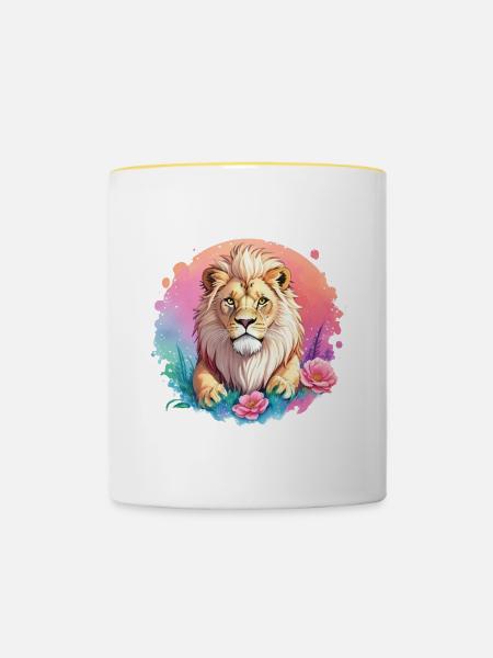 Löwe Lady Blumen Katze - Tasse zweifarbig - Weiß/Gelb