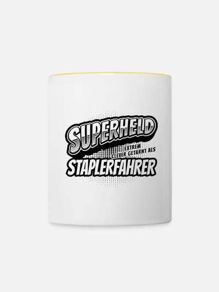 Superheld, clever getarnt als Staplerfahrer - Tasse zweifarbig - Weiß/Gelb