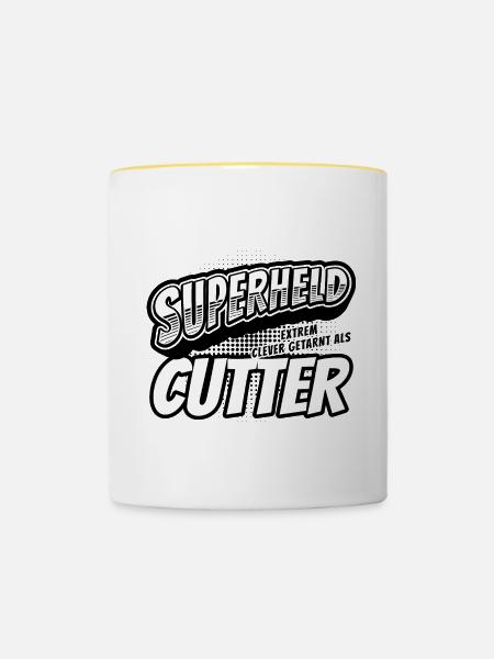 Superheld, clever getarnt als Cutter - Tasse zweifarbig - Weiß/Gelb