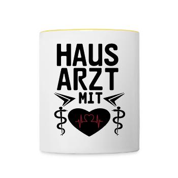Hausarzt mit Herz Geschenk - Tasse zweifarbig - Weiß/Gelb - Vorne