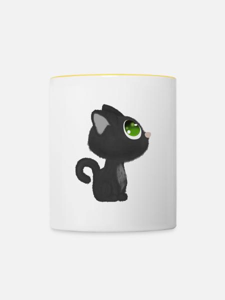Katze - Tasse zweifarbig - Weiß/Gelb