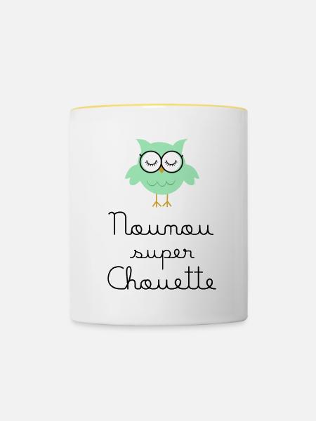 Kindermädchen große Eule - Tasse zweifarbig - Weiß/Gelb