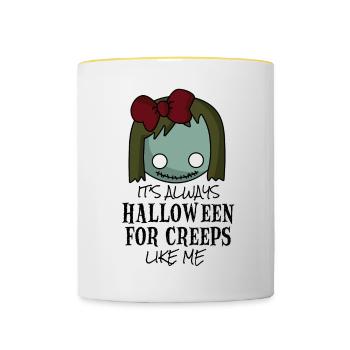 it's always HALLOWEEN FOR CREEPS like me - Zombie - Contrasting Mug - white/yellow - Front