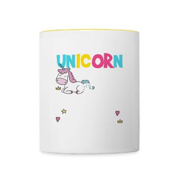 Chemise Licorne · Licorne · Licornes · Paillettes - Mug contrasté - blanc/jaune - Devant