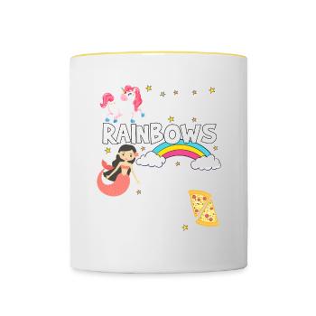 Chemise Licorne · Licorne · Licornes · Paillettes - Mug contrasté - blanc/jaune - Devant