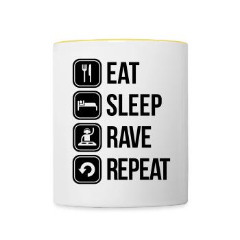 eat sleep rave repeat - Tasse zweifarbig - Weiß/Gelb - Vorne
