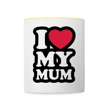 I love my mum - Ich liebe meine Mama - Tasse zweifarbig - Weiß/Gelb - Vorne