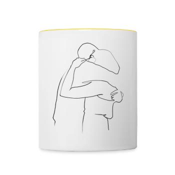 Umarmung, Mann und Frau - Tasse zweifarbig - Weiß/Gelb - Vorne