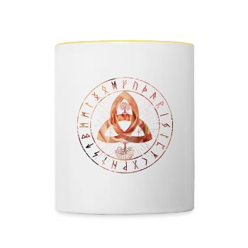 SYMBOLE RUNE - Triqueta Lebensbaum Baum des Lebens - Tasse zweifarbig - Weiß/Gelb - Vorne